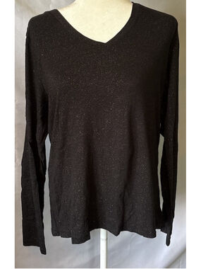 Sonoma Goods For Life The Everyday Tee Large L Black Metallic Sparkle V Neck